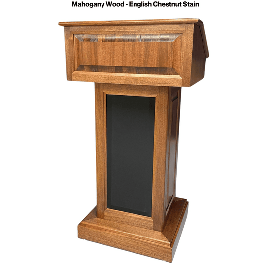 The Counselor Evolution™ all-in-one podium, handcrafted in the USA with adjustable work surface, built-in sound system, and portable design.