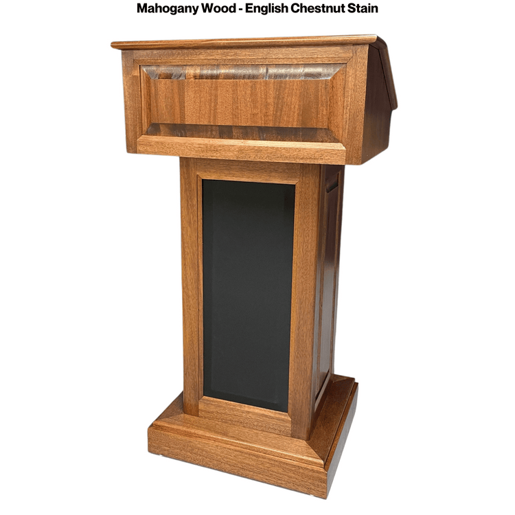 The Counselor Evolution™ all-in-one podium, handcrafted in the USA with adjustable work surface, built-in sound system, and portable design.