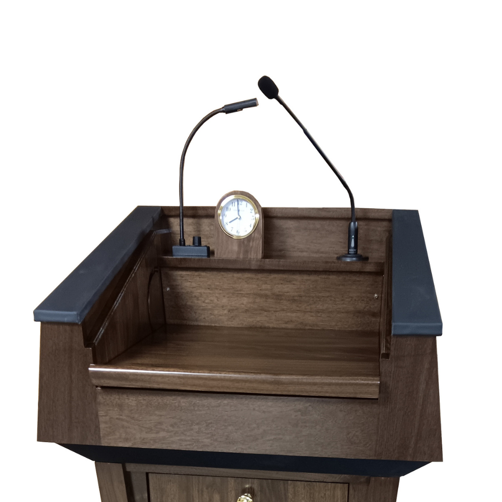 Presidential Podium with a gooseneck LED and shure microphone.