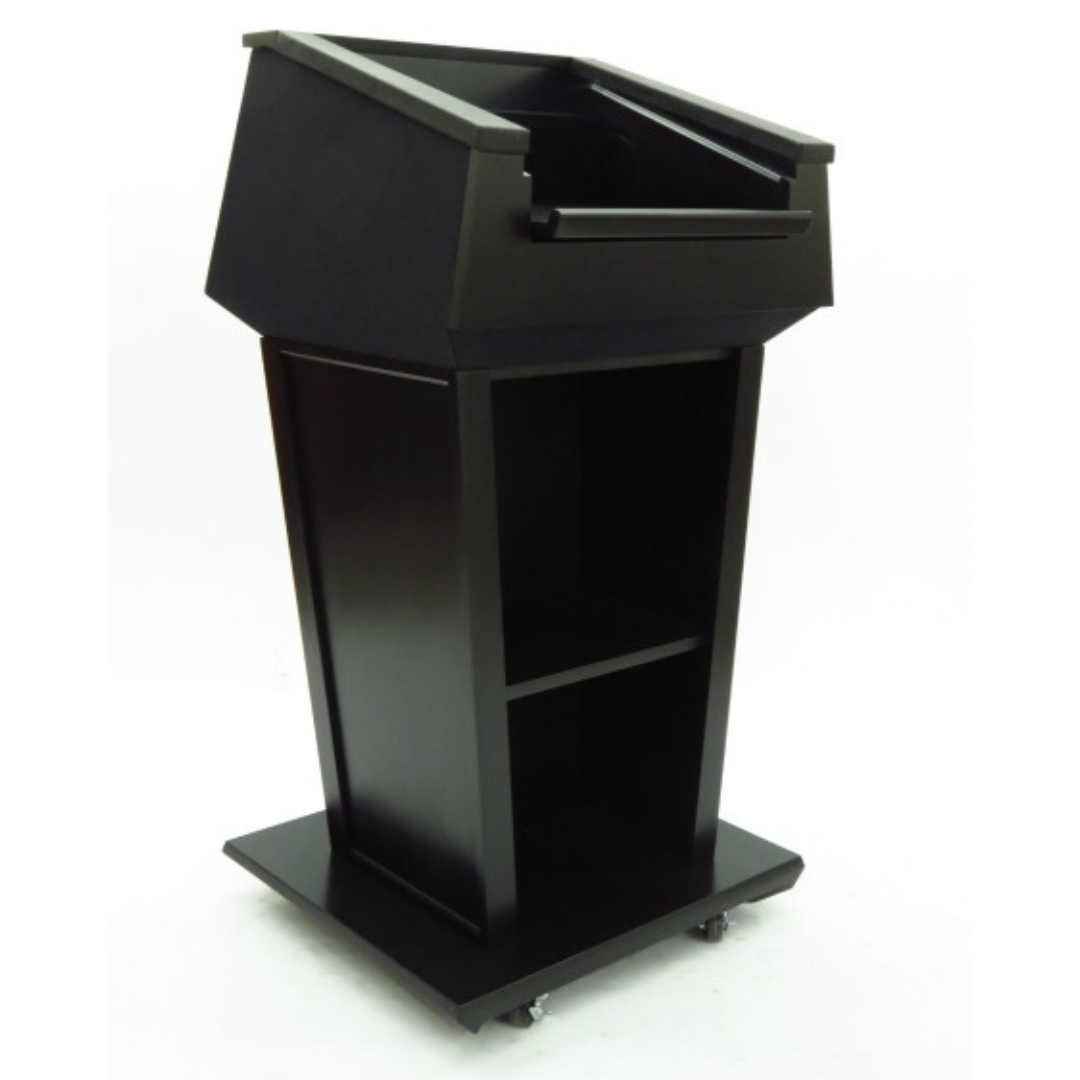 Presidential™ Bullet Resistant Lectern with solid hardwood construction, designed for secure and professional environments. Features sleek, modern design with a protective bullet-resistant shield, ideal for high-security settings like government offices or public events. American made durable  