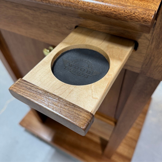 Leather lined cup holder built in a executive wood products presidential plus evolution podium.