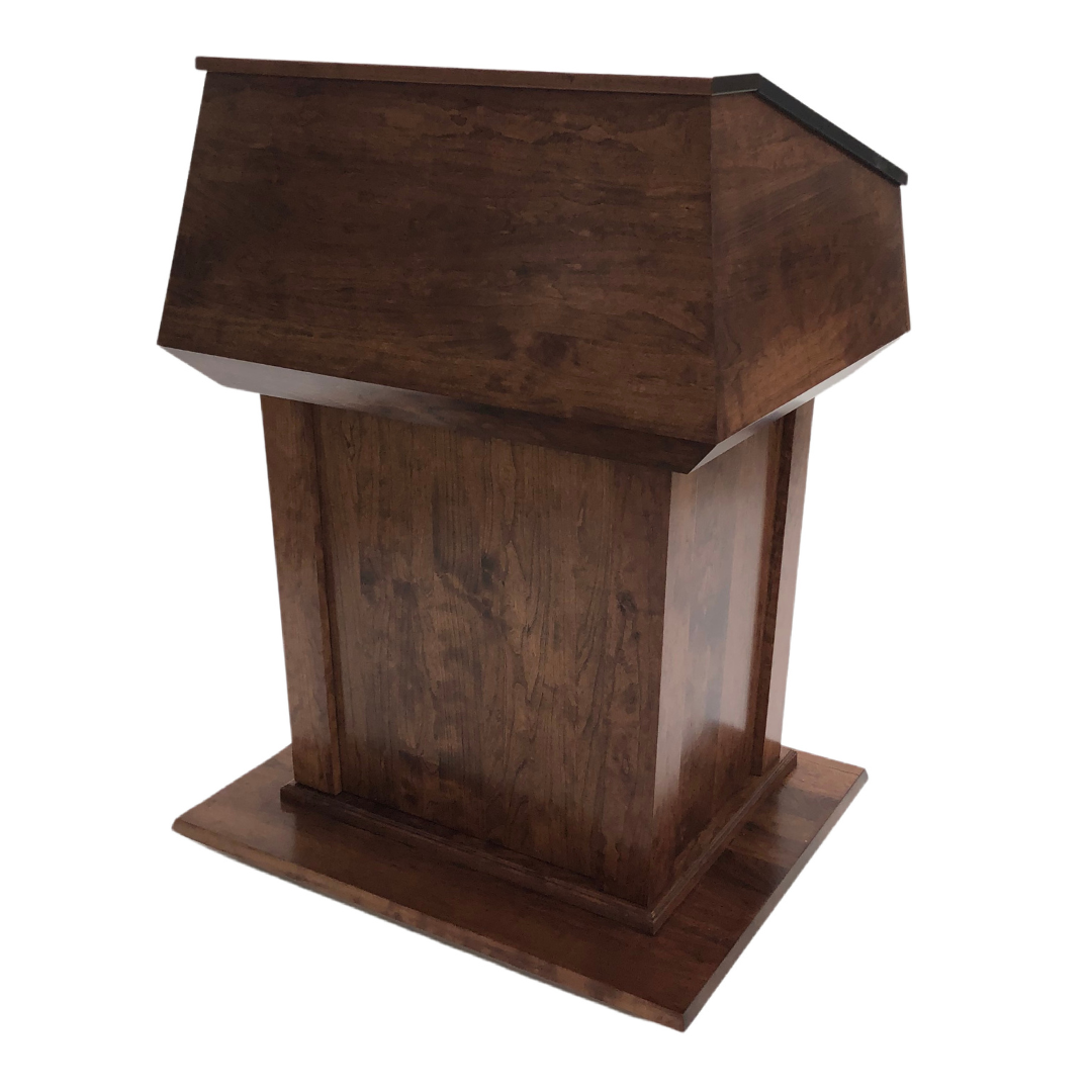 Presidential Plus Lift Large Height Adjustable Podium, featuring a solid wood construction with a sleek, polished finish. 