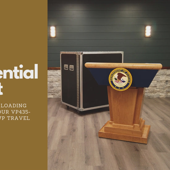 Video for loading and unloading a heavy lectern in and out of the travel case.