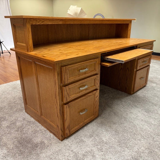 solid oak wood reception or office desk