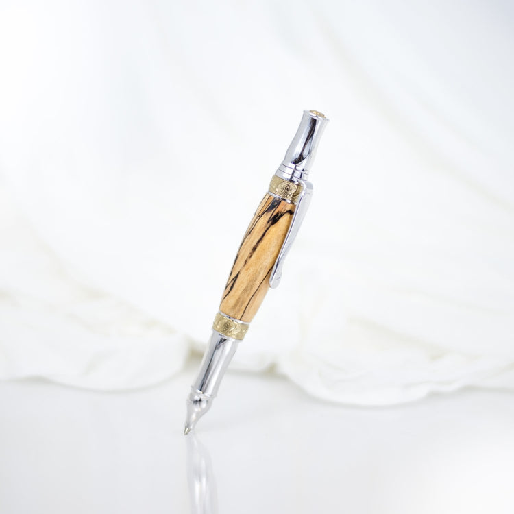 Heirloom Handcrafted Spalted Maple Wood Rollerball Pen with 24k Gold and Metal Body