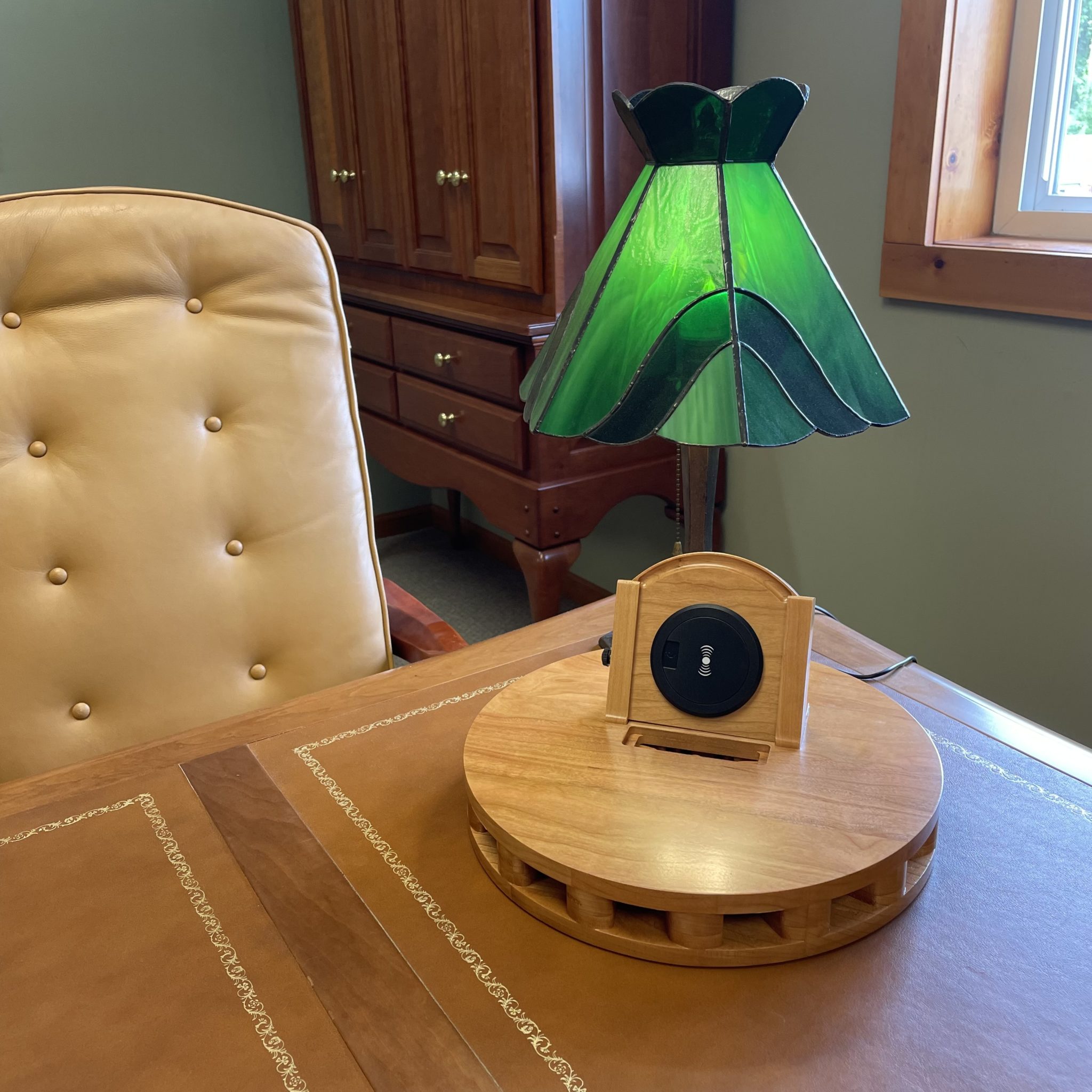 Solid wood built in charging pad hands free conference call richer sound quality stereo American made craftsmanship